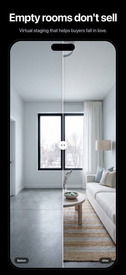 Tidy Mode: cluttered room turned into a staged real estate listing photo